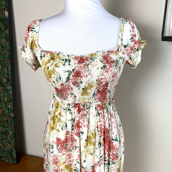 Lulus Size XS Always So Sweet Cream Floral Smocked Puff Sleeve Maxi Dress - Picture 4 of 10
